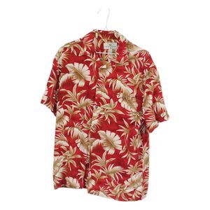 Island Shores Red Hawaiian Short Sleeve Shirt Floral Size Large